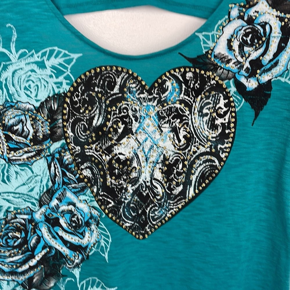 Appropriate Behavior Blouse Color Turquoise Size Large - Picture 4 of 7